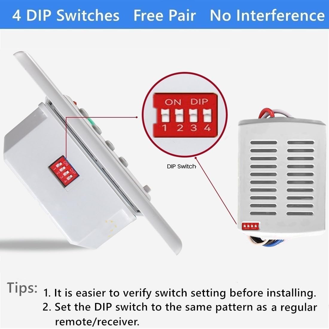 Nexete Universal Ceiling Fan Remote Control Kit,3 Fan Speed, Light Dimmer,Small Size Receiver & Wall Remote Control Replacement for Hampton Bay Harbor Breeze Hunter (Remote & Mini Receiver)