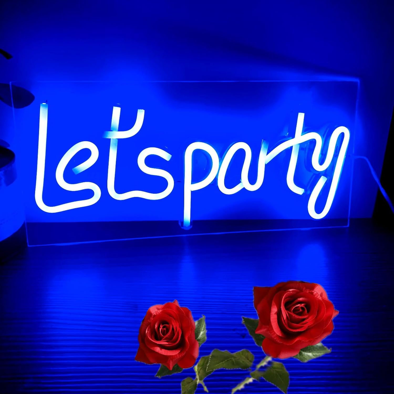 Stand Neon Let's Party Signs for Wedding Bachelorette Engagement Birthday Party Room Wall Decor,Bar LED Decorative Night Lights Battery/USB Powered Party 3D Art Neon Lights, 5.5x11.6In Blue — image 1