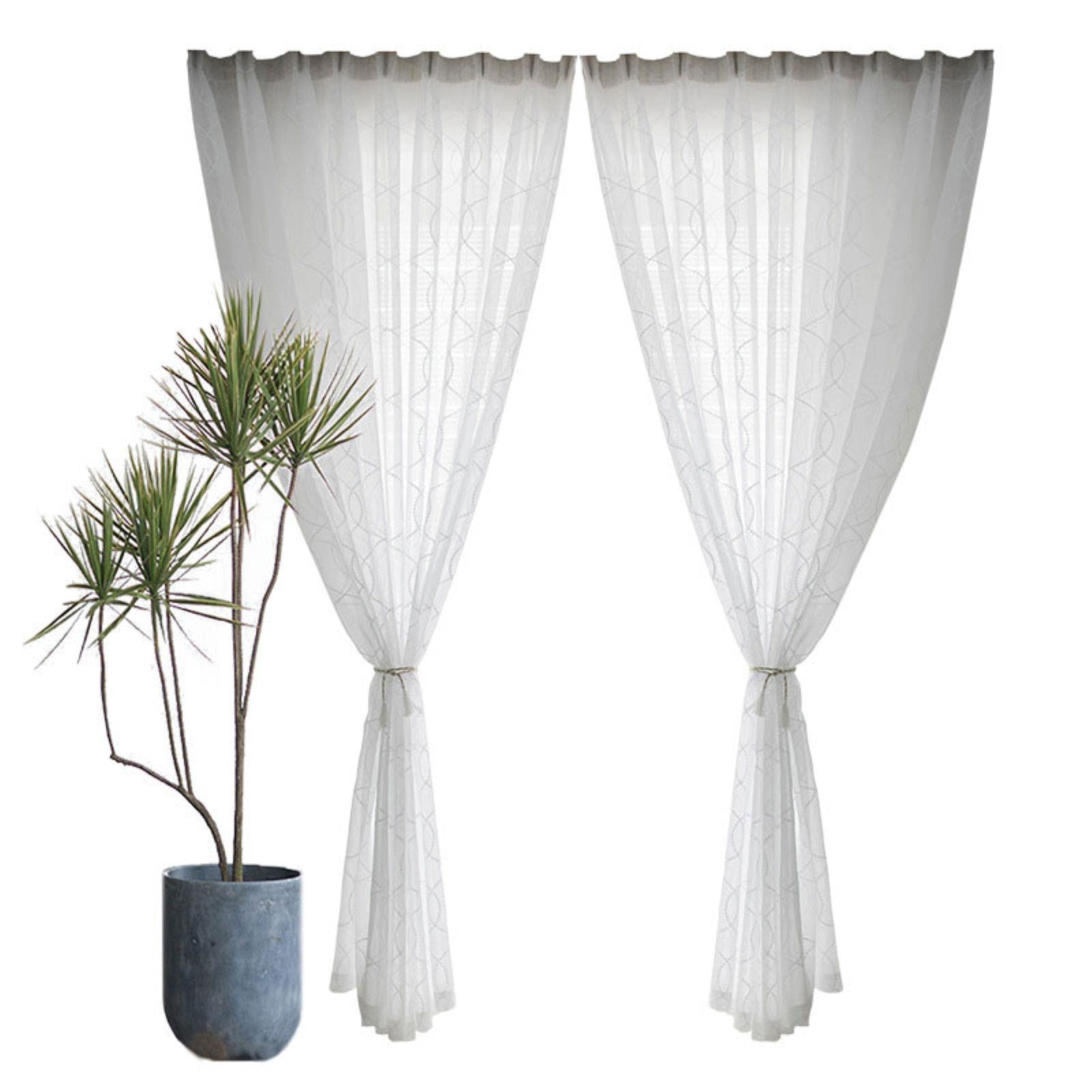 Rideaux de Tulle de Broderie Blanche pour Le Rideau de Voile Transparent de Courbe de géométrie de Salon pour Le drapé de Chambre à Coucher
