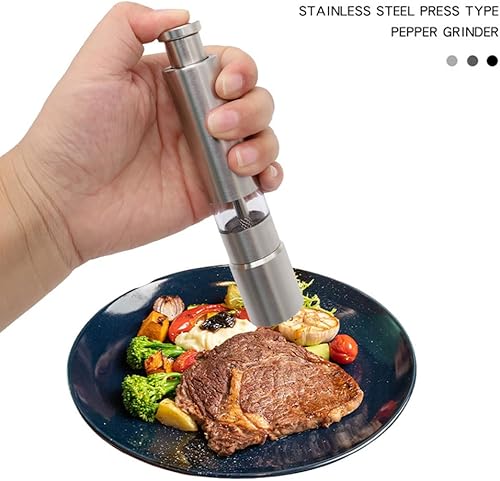 Miniatura 3 de Juego de molinillo de sal y pimienta de acero inoxidable prémium para granos de pimienta, sal marina y especias, botón pulsador para 1 operación
