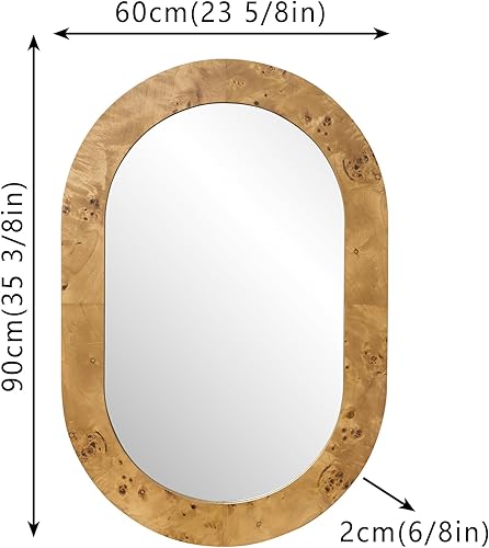 Miniatura 4 de SHYFOY Espejo de pared ovalado, 23.6 x 35.4 pulgadas, de madera natural, espejo decorativo de madera natural de Burlwood, espejos redondos para