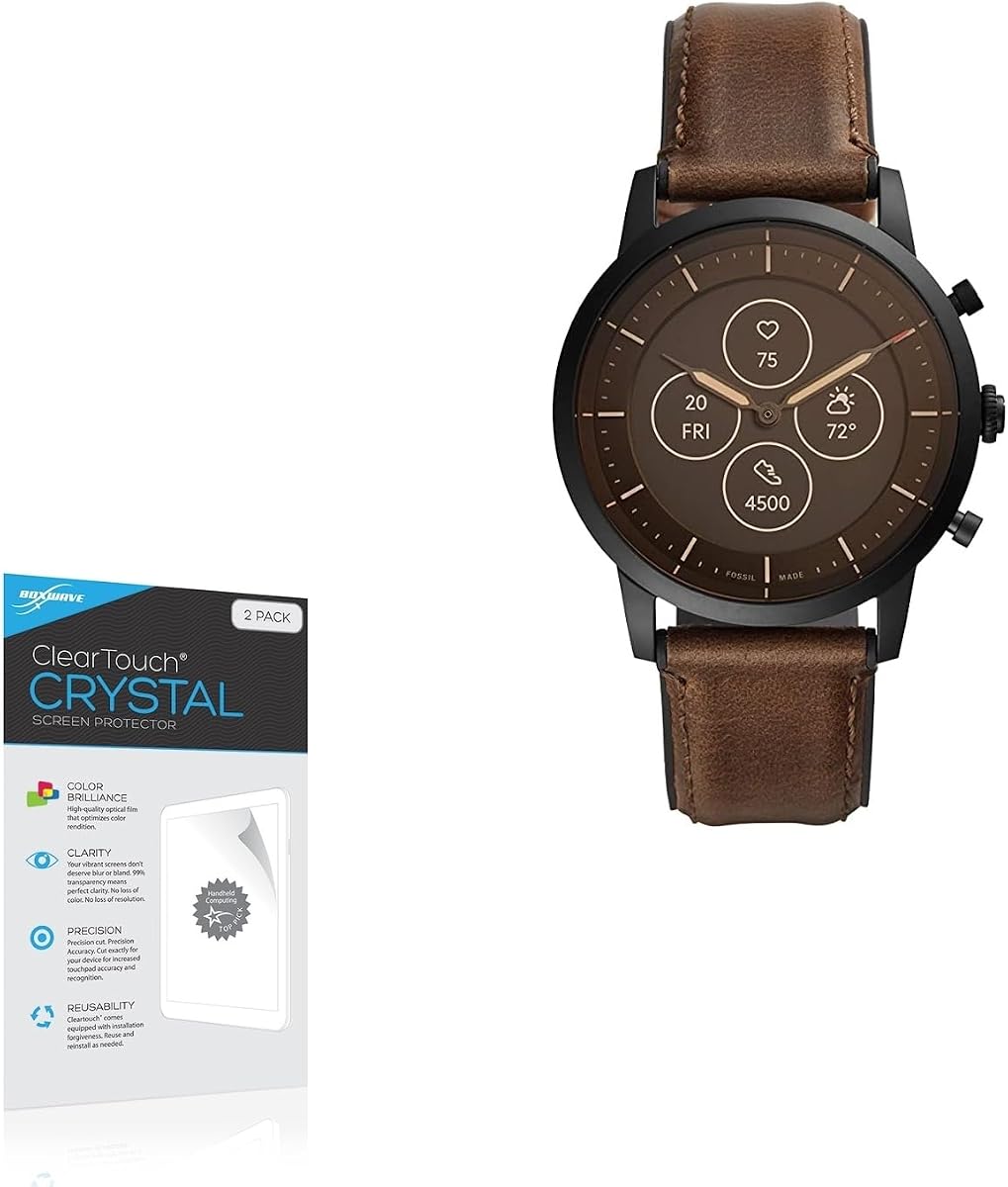 BoxWave Protector de pantalla compatible con Fossil Collider HR Hybrid Smartwatch – ClearTouch Crystal (paquete de 2), película HD – Protege contra arañazos