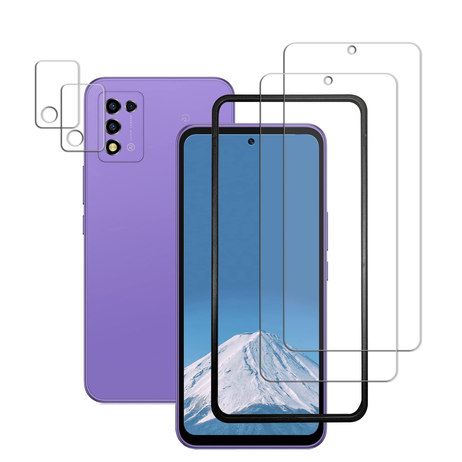 【2+2枚セッ】Huy ZTE Libero 5G III 用のガラスフイルム A202ZT 用の フイルム 日本旭硝子製 強化ガラス 液晶 保護フィルム 貼り付け簡単 硬度9H 防指紋 ガラスフィルム（2枚入）+カメラフィルム（2枚入）