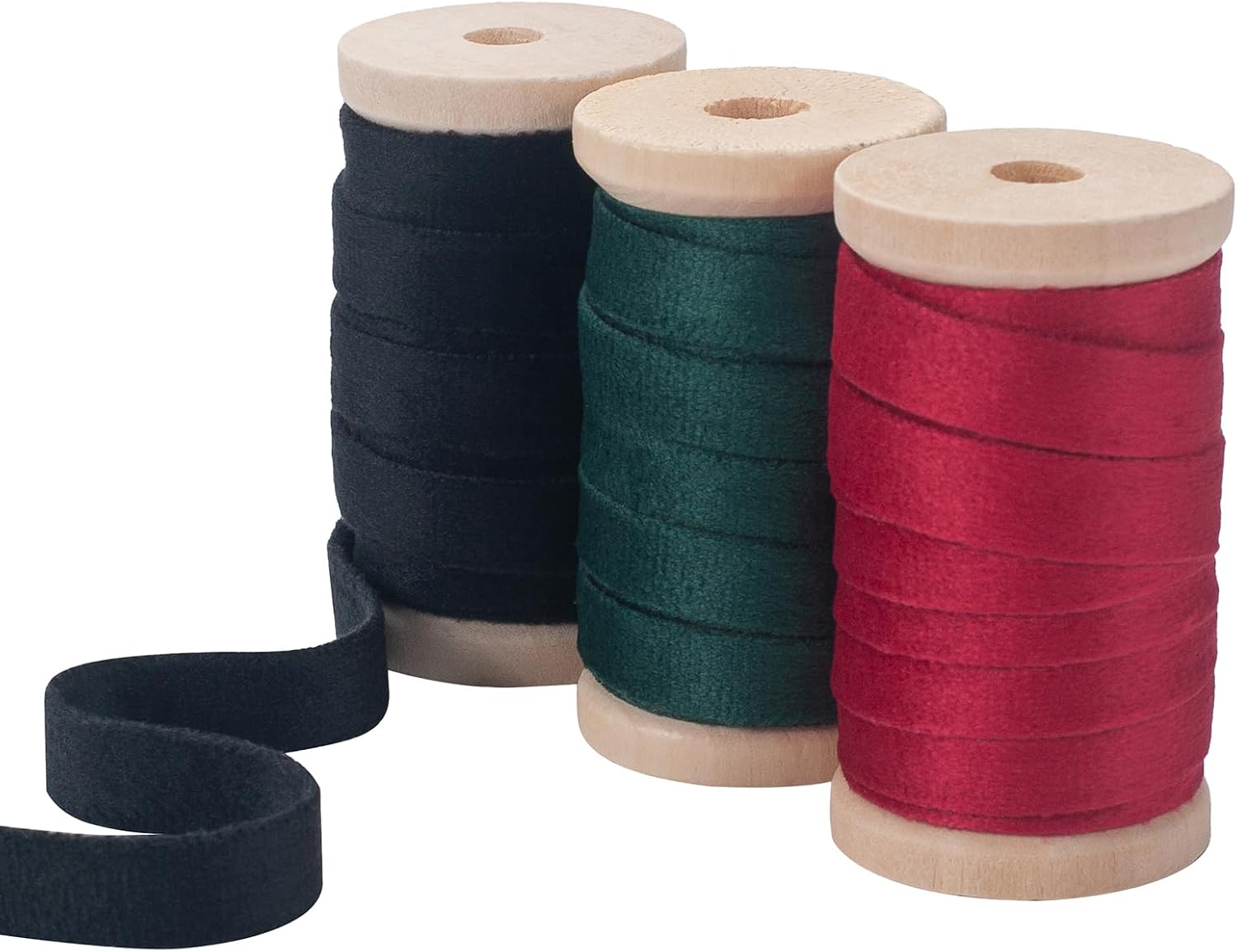 Black/Red/Green Velvet Ribbon Set, Vintage Thin Velvet Ribbon for Gift Wrapping 3/8 Inch×15 Yd Double Faced Christmas Ribbons for Christmas Tree Ornaments, Wreaths Garland Crafts, Holiday Decal