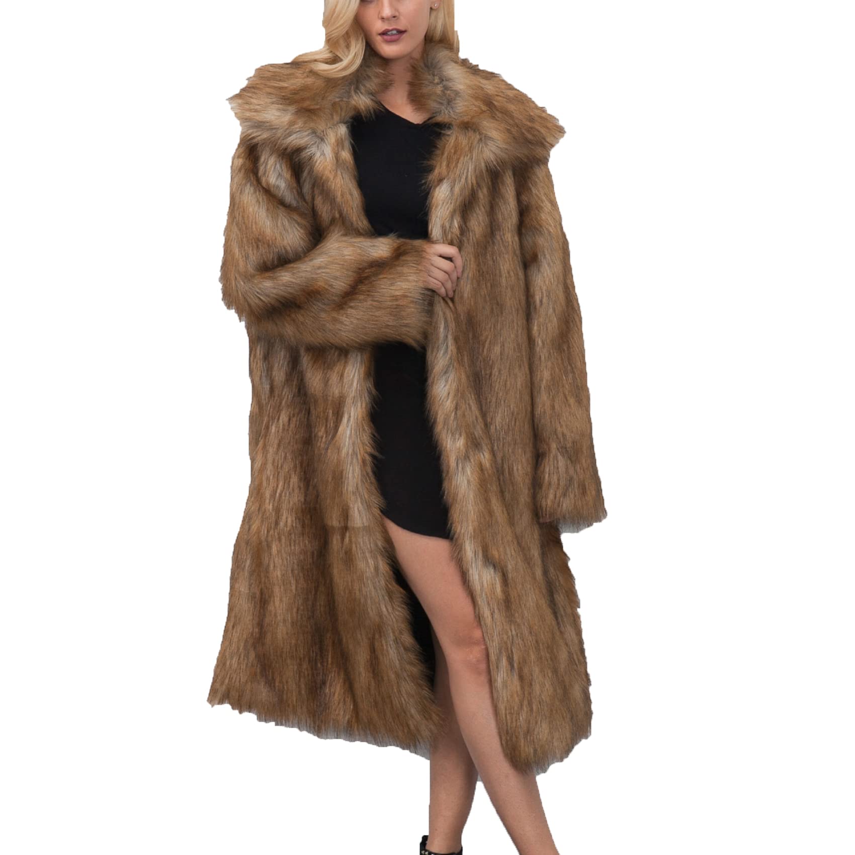 Giacca da Donna Lunga in Pelliccia Sintetica con Collo Quadrato alla Moda Giacca da Donna Autunno E Inverno con Cappotto Lungo