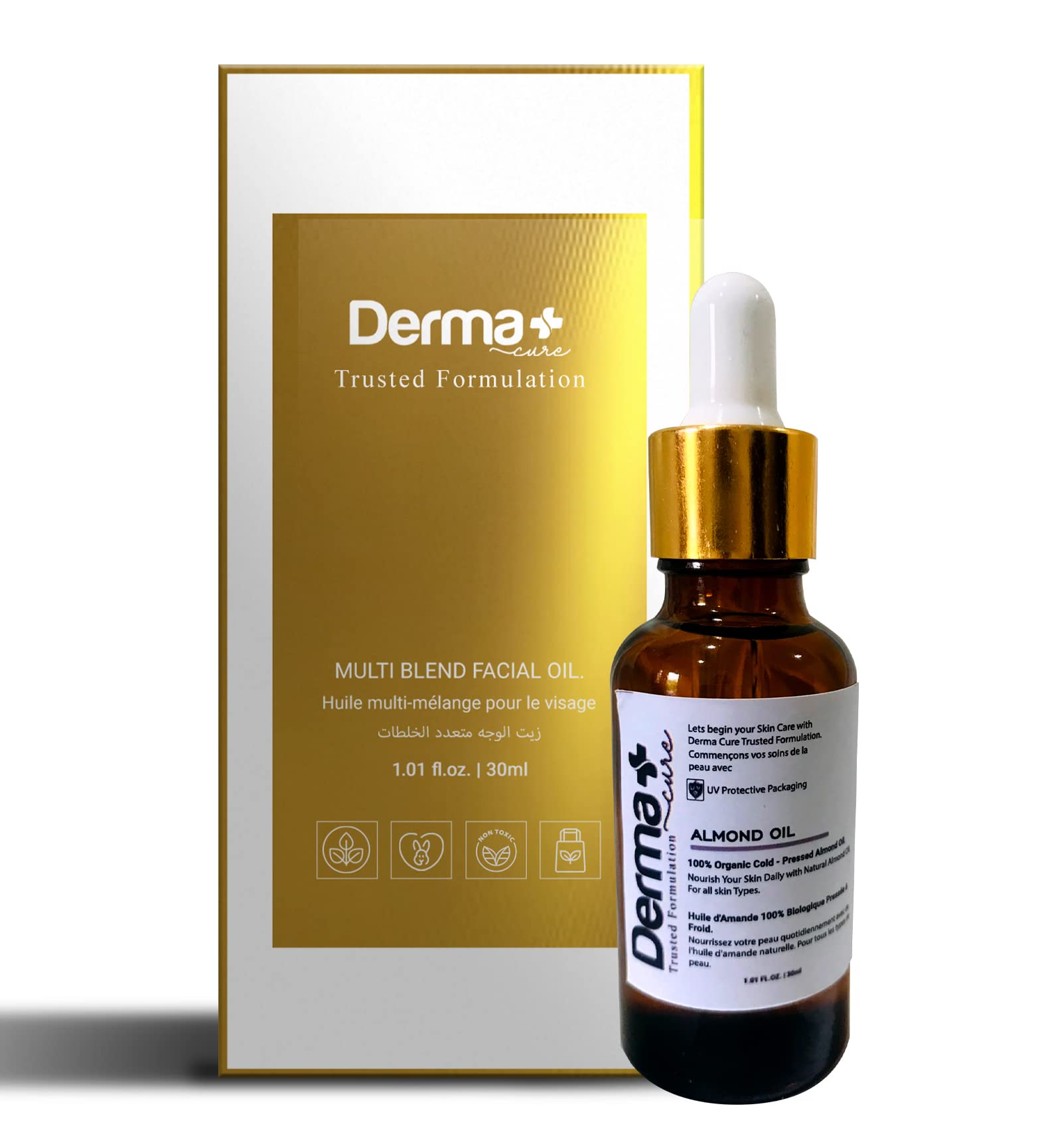 Derma+ Cure Sweet Almond Oil | Unscented | Moisturization | promoting hydration | Skin Brightening | 30ml