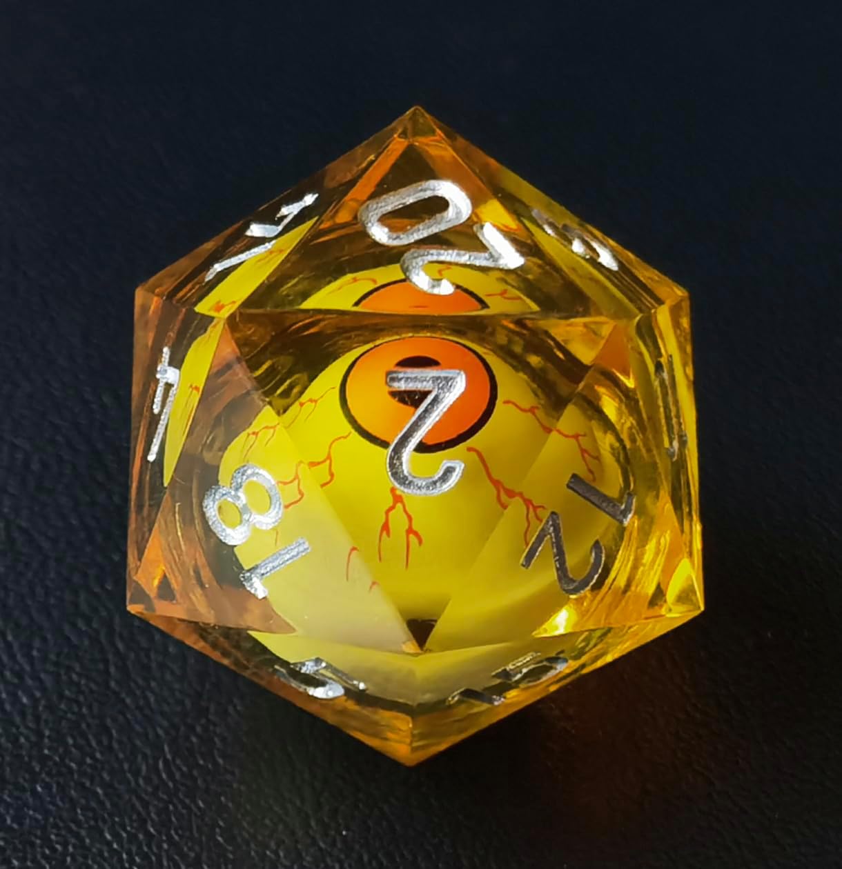 BESCON Sharp Edged Liquid Core Rolling Eyeball Dice - Razor Edge Polyhedral Dice with Rolling Eyeball Inside (One Piece D20 with Green Eye)
