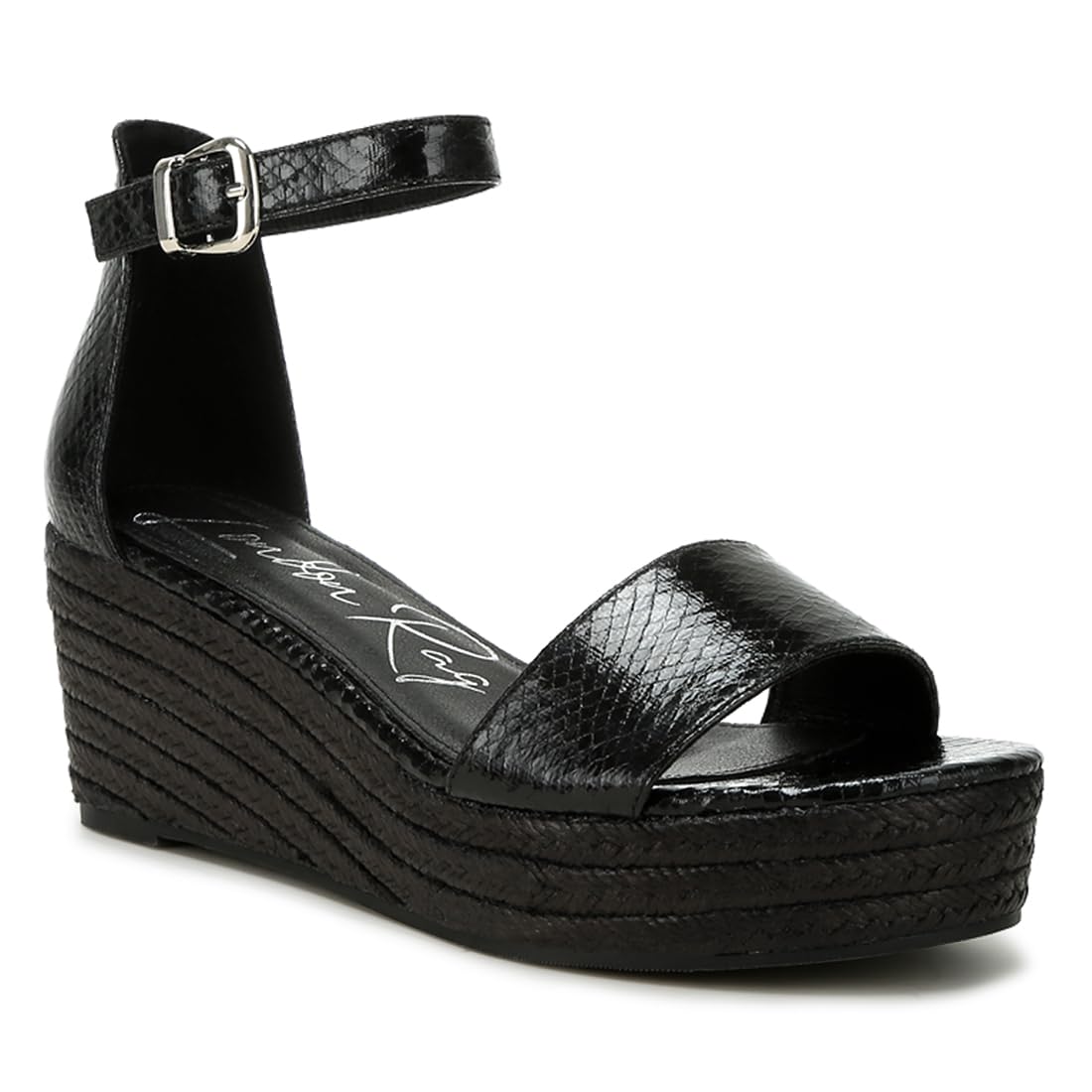 Faux Leather Snake Wedge Espadrilles
