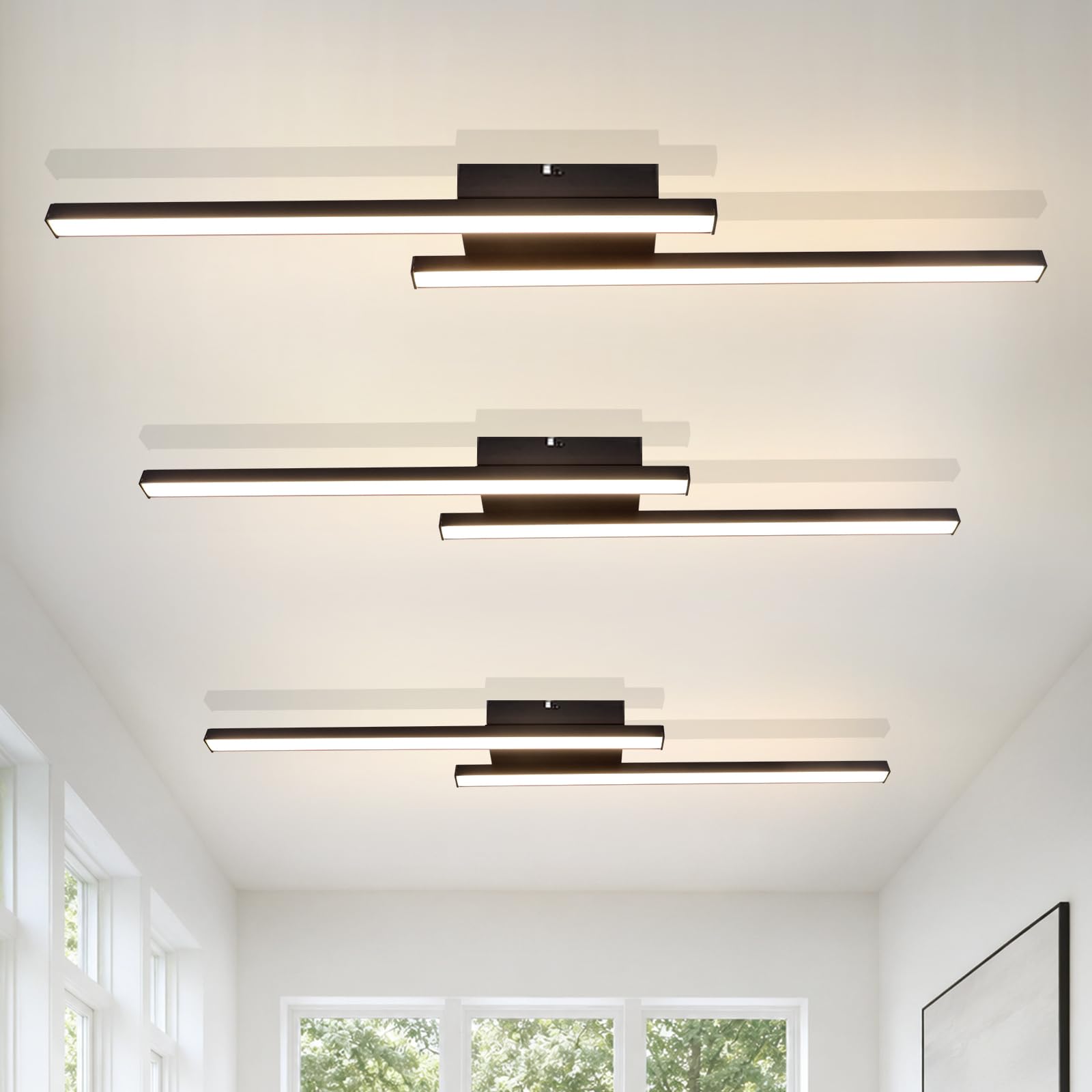 LED Deckenlampe Schwarz Flurlampe 3ER Deckenleuchte Küchenlampe | 4000K Naturweiß12W Schlafzimmerlampe Modern für Küche Schlafzimmer Balkon Esszimmer Wohnzimmer