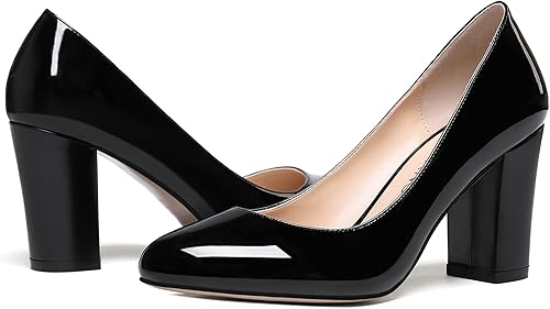 Miniatura 6 de WAYDERNS Zapatos de tacón alto con puntera redonda gruesa y sólida para mujer, de 3 pulgadas