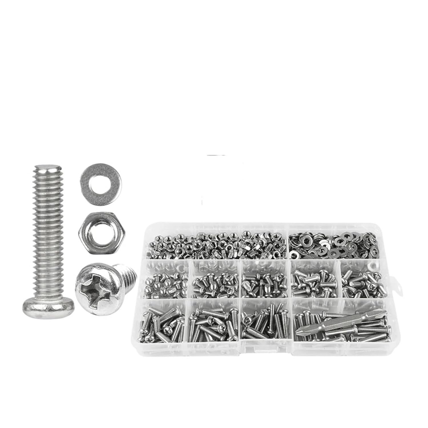 541/721pcs Cross Round Head Screw Assortment Kit M3 M4 M5 Phillips Machine Set with Nut Washer Stainless Steel(M3 811pcs)