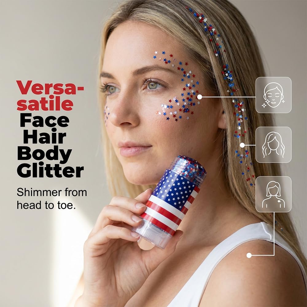 Patriotic Red White and Blue Glitter Stick