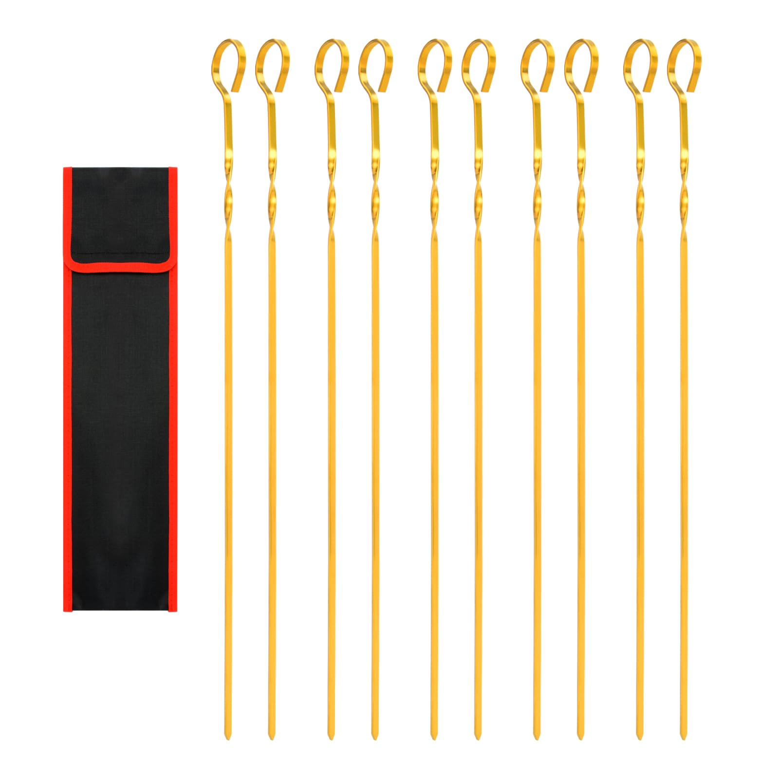 Snailhouse Pinchos Kabob, paquete de 12 pinchos de metal de 14 pulgadas, para barbacoa, acero inoxidable, con bolsa de almacenamiento para parrilla, color dorado