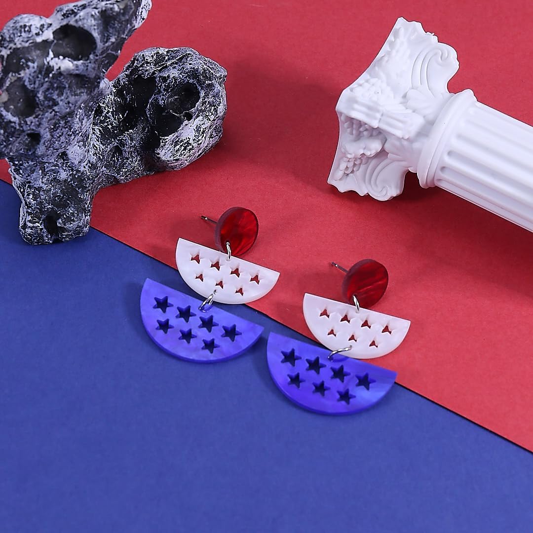 Patriotic Red White Blue American USA Flag Earrings,4th of July Drop Dangle Earring Independence Day Earrings Jewelry for Women (D) - Image 4