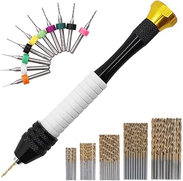 61pcs Pin Vise Hand Drill Set Manual Craft Rotary Tools Manual Bits Hand Drill Set for Craft Carving Jewelry Making with PCB Mini Twist Drills