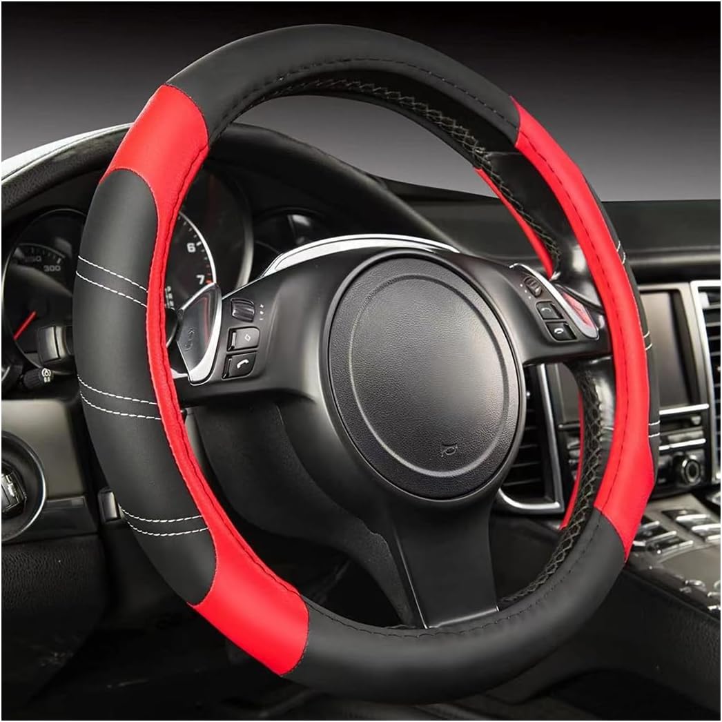 BESULEN Car Steering Wheel Cover, Universal 15 Inch, Elastic Microfiber Leather Sporty Auto Steering Wheel Protector, Non Slip &amp; Breathable, Car