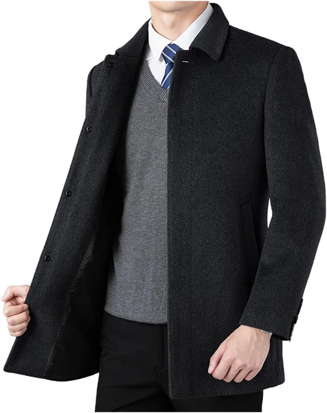 Men's Warm Woolen Coat Winter Business Casual Thicken Wool Windbreaker Jacket Outwear Solid Top