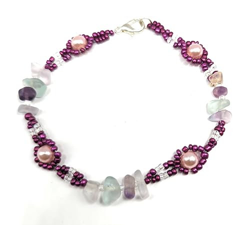 Elegange brazalete para dama hecho a mano de perlas fantasia, cuentas de vidriol y cristales de 8" de largo, ideal para regalo, se envía empaque