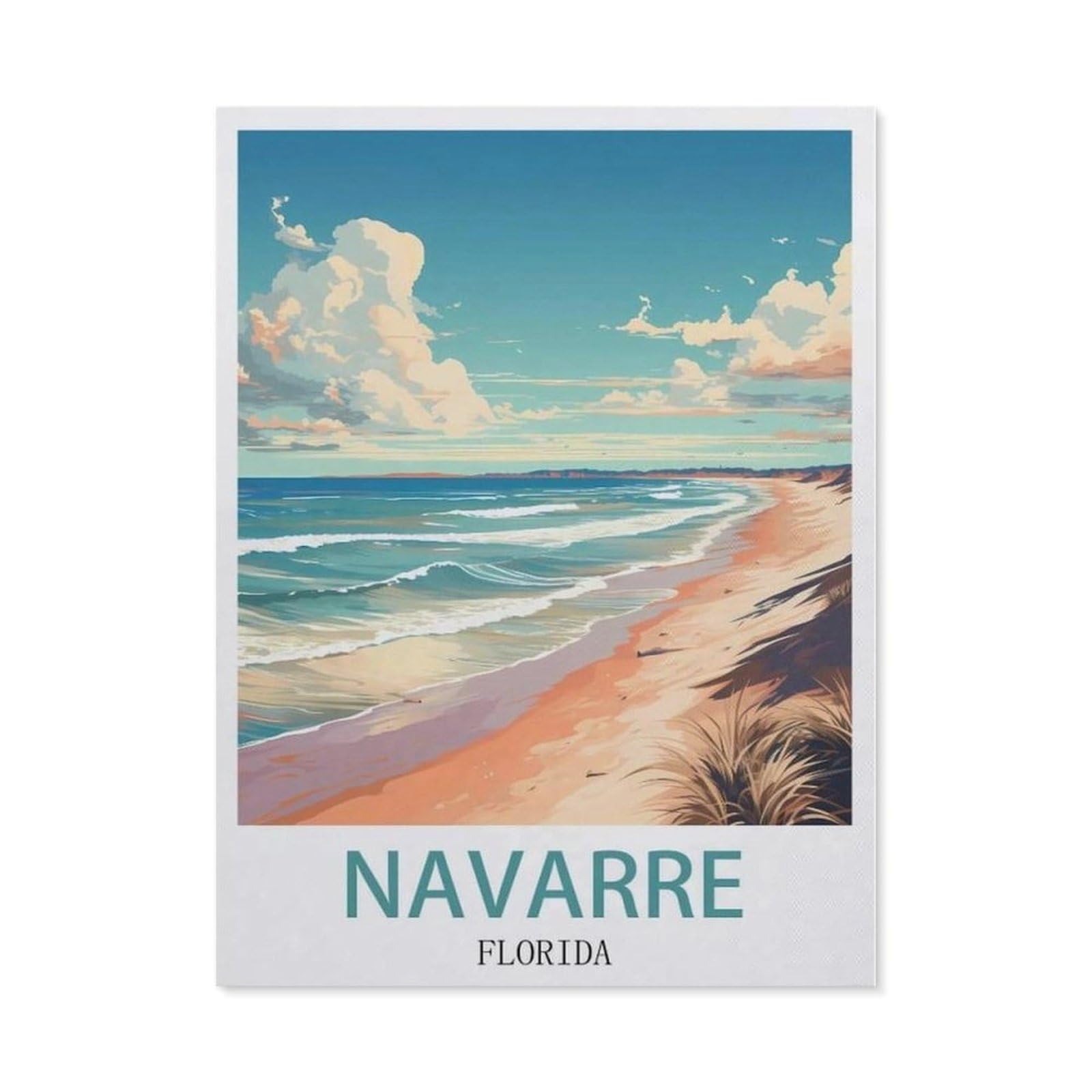 Beayodkp （30 X 40 Cm/11.81 X 15.74 Inches） Diamond Painting，Navarre Florida Vintage Travel Posters，Diamond Painting Art Embroidery Cross Stitch Pictures Gift Wall Decoration-Cg24