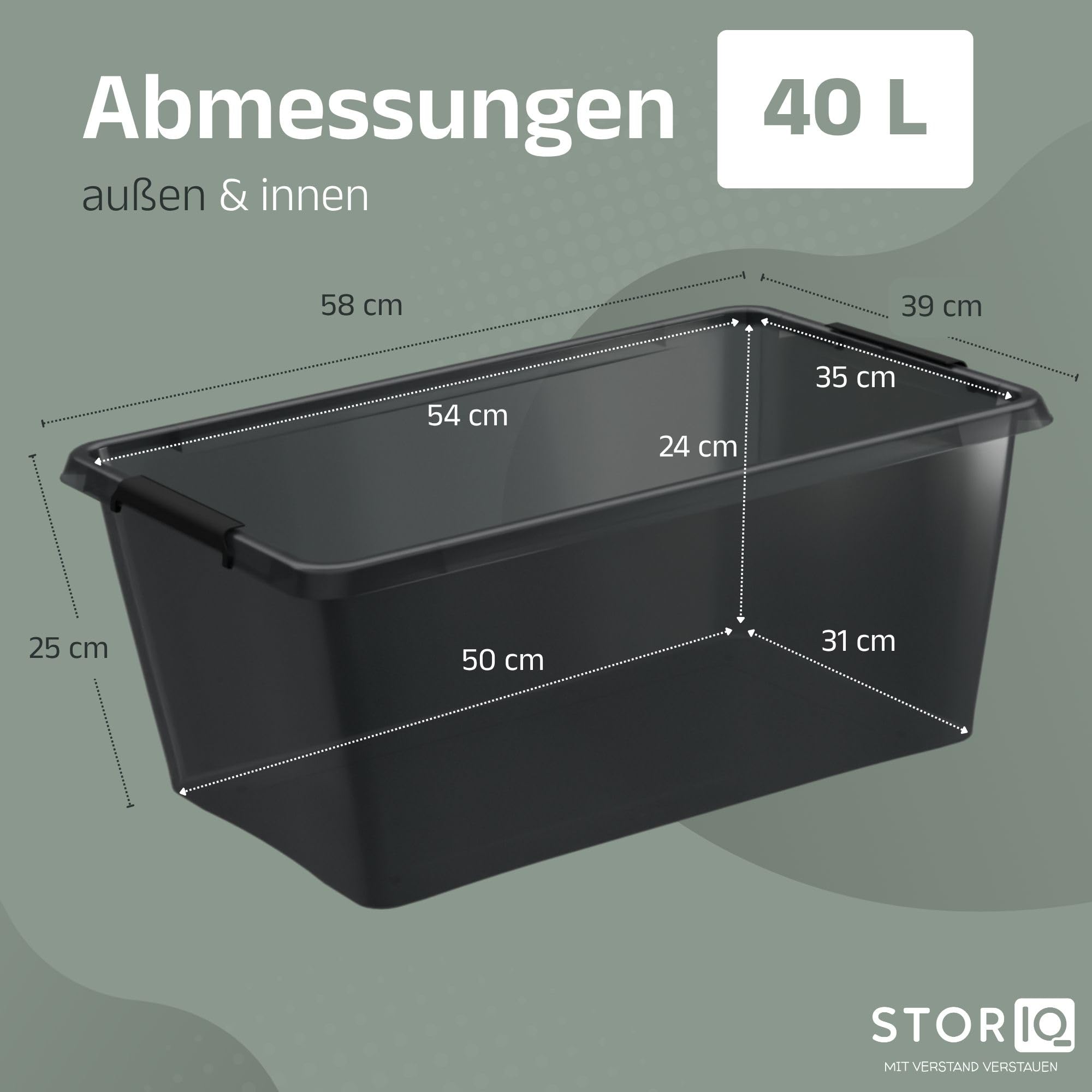4x 40L Aufbewahrungsbox mit Deckel, Design-Edition, schwarz | stapelbare Ordnungsboxen für Schrank, Regal, Büro, Küche, Keller und Outdoor