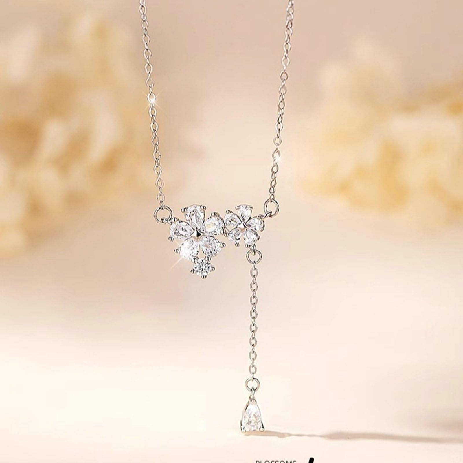 Collar de oro blanco 375 585 750 para mujer de 9 quilates, 14 quilates, 18 quilates, colgante de flores con moissanita, cadena de oro blanco de 45 cm para novia de boda