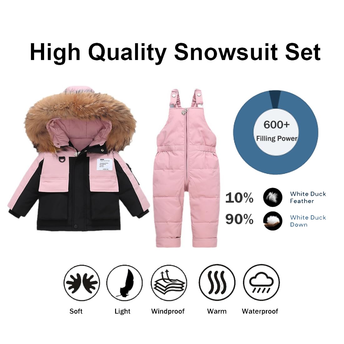 Tuta da Sci Bambino Giacca Piumino con Cappuccio + Saloppette da Neve 2 Pezzi Tuta da Neve Invernale Antivento e Impermeabile