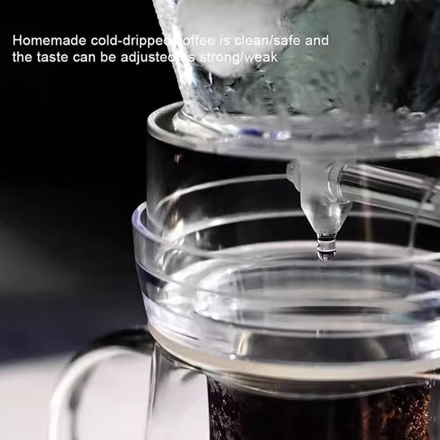 Cafetera de goteo frío, diseño desmontado de 600 ml, flujo de agua ajustable, prepara 1-3 tazas, ideal para el hogar y bares