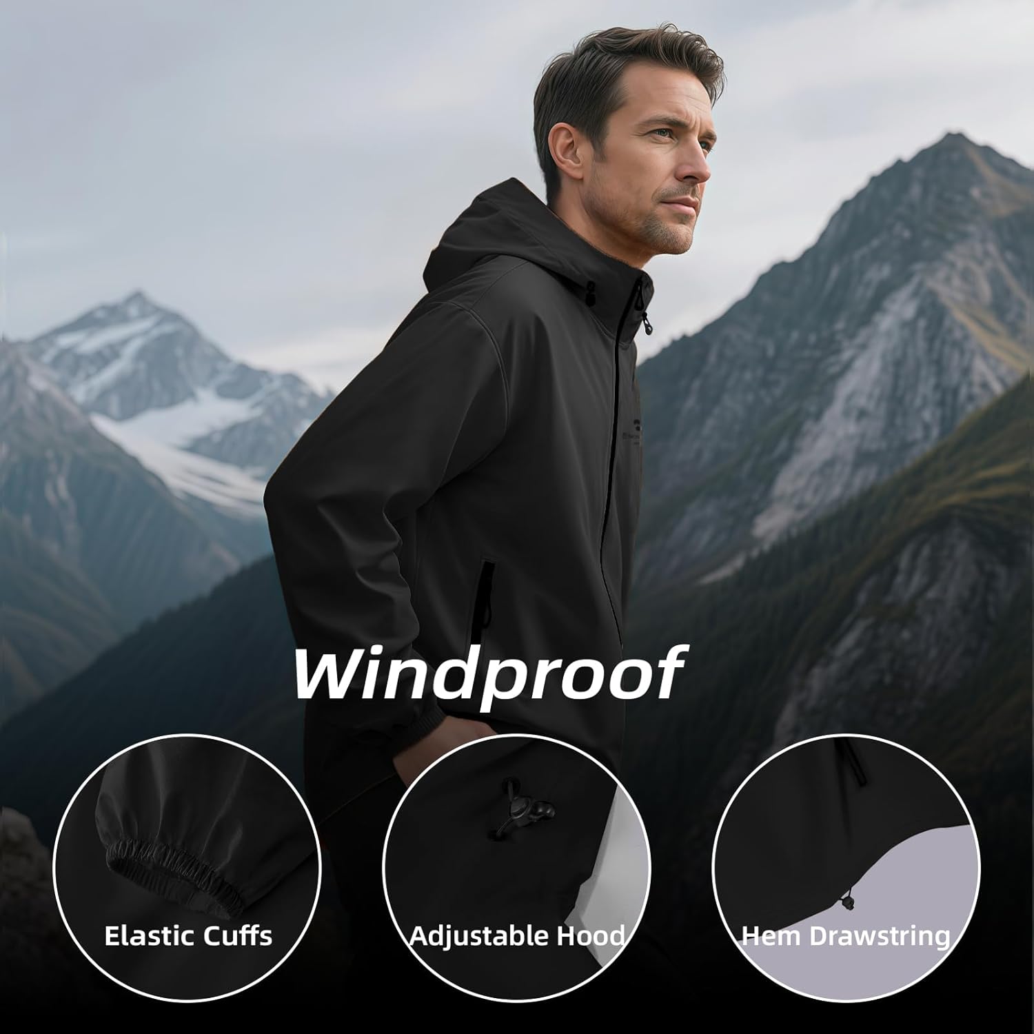 Stylish Rain Jacket Men Women's Lightweight Waterproof Packable Rain Shell Jacket Raincoat with Hood for All-Sport