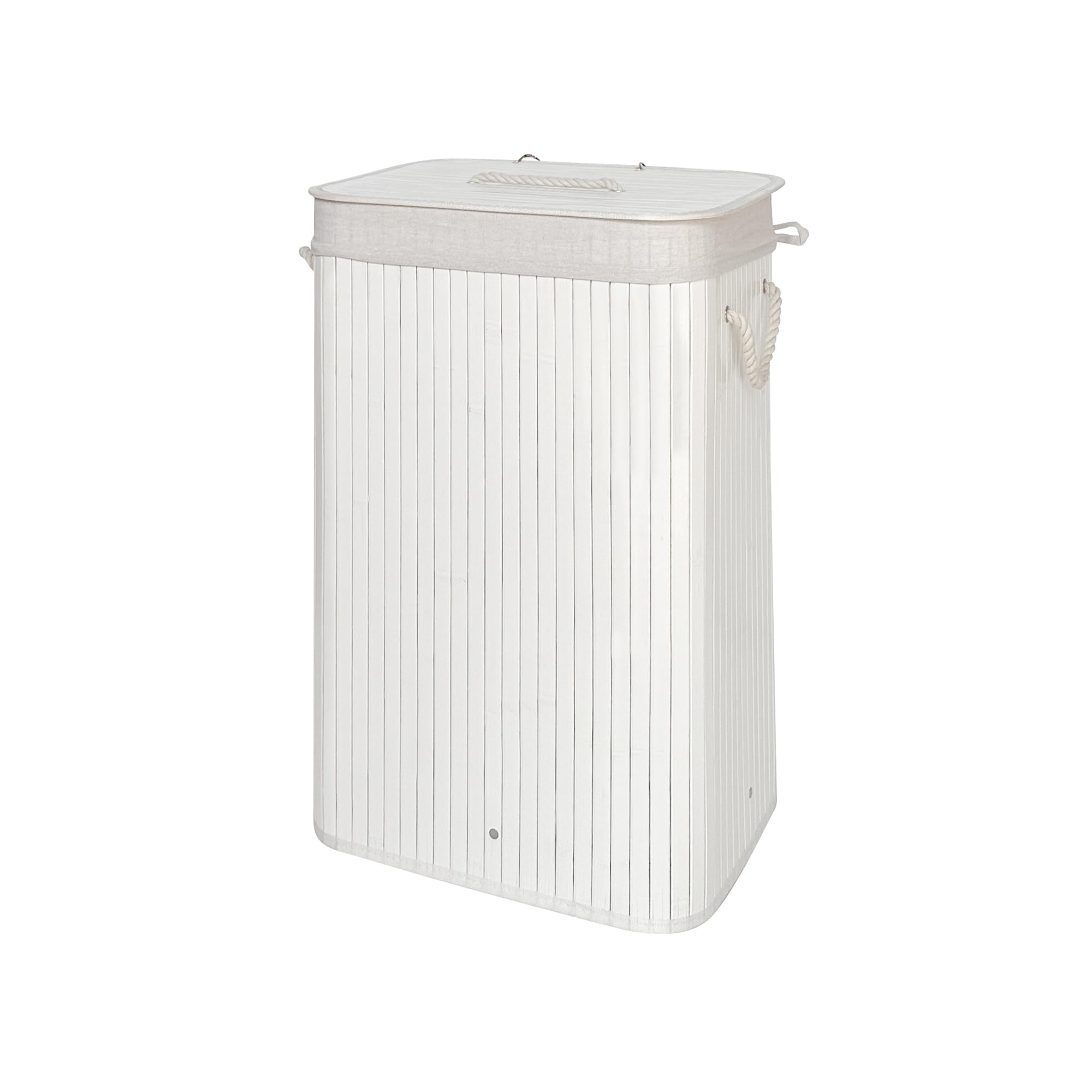 Élégant panier à linge en bambou de 72 l avec couvercle, solide et pliable, sac à linge amovible, pour salle de bain, chambre à coucher ou chambre d'enfant, aspect naturel (400, blanc) - 4