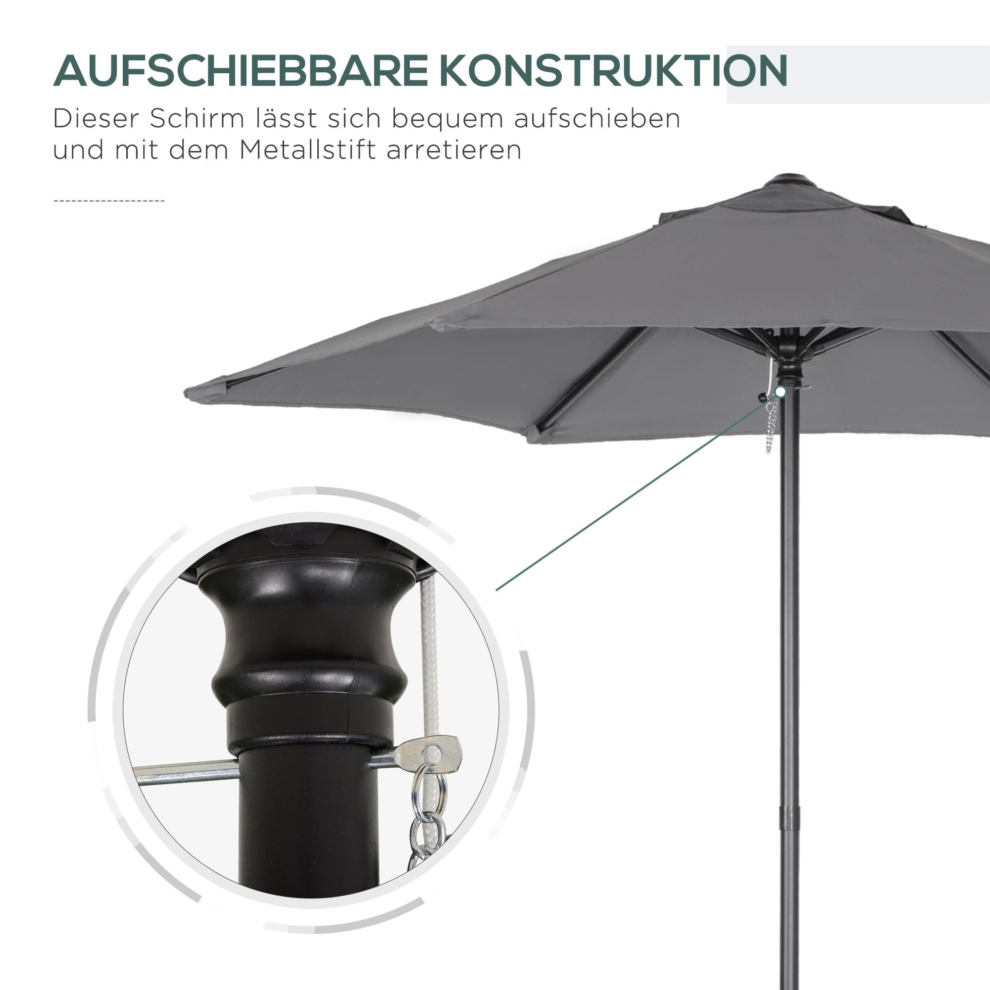 Outsunny Sonnenschirm Ø196 cm, sechseckig Balkonschirm Strandschirm windfest stabil Marktschirm Sonnenschutz für Strand Balkon Garten