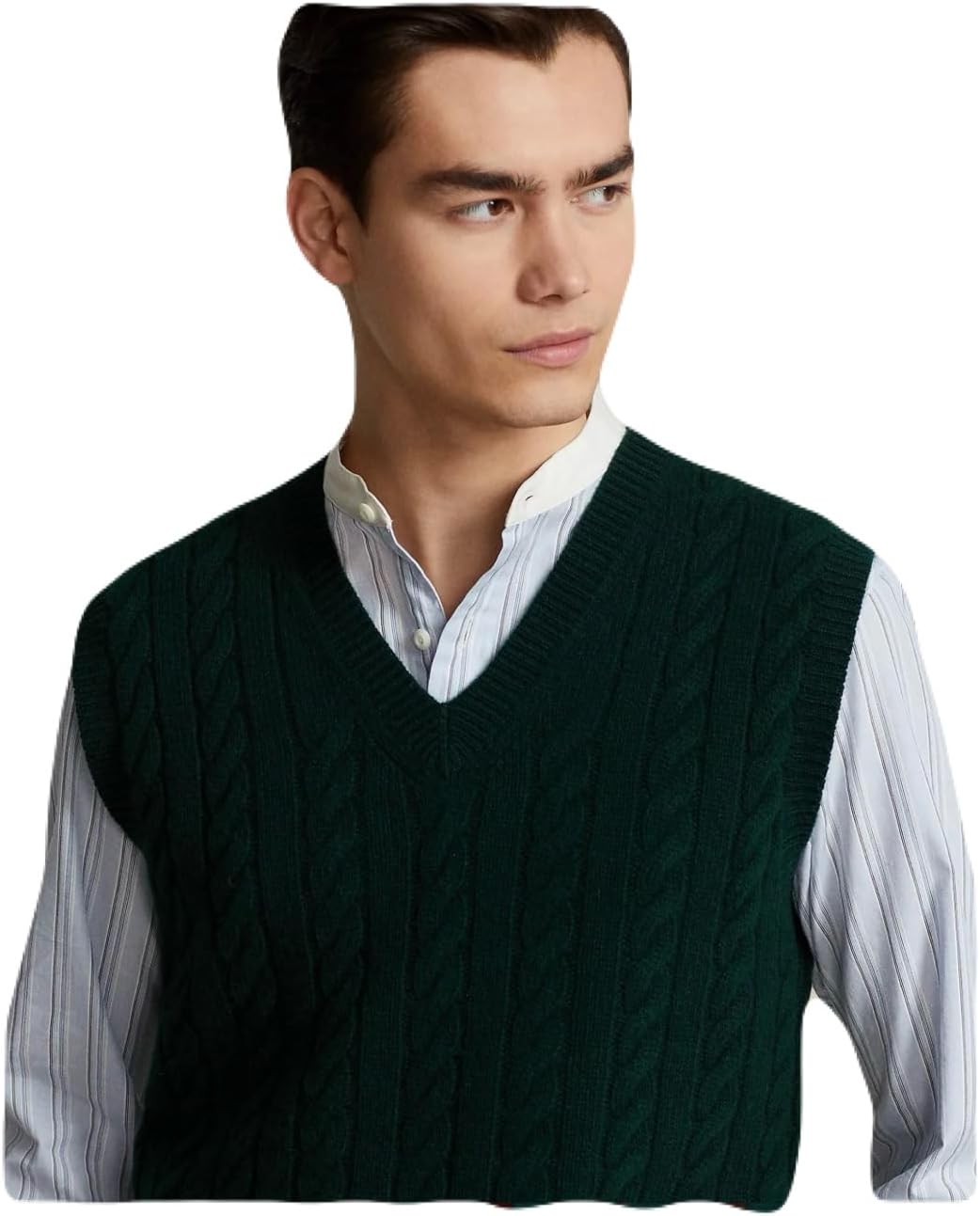POLO RALPH LAUREN Mens Cable Knit Wool Cashmere Sweater Vest Green Medium