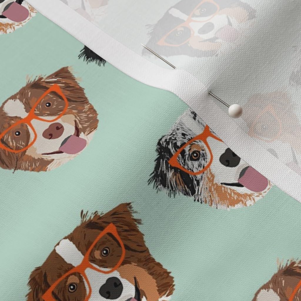 Spoonflower Fabric - Australian Shepherds Glasses Cute Dogs Mint Aussie Shepherd Dog Blue Printed on Petal Signature Cotton Fabric by The Yard - Sewing Quilting Apparel Crafts Decor