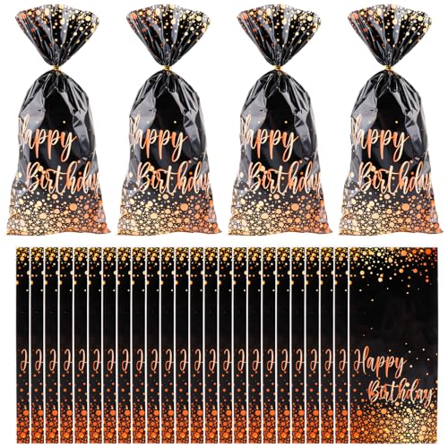 LERCTH Black Gold Birthday Drawstring Bags & Cellophane Treat Bags