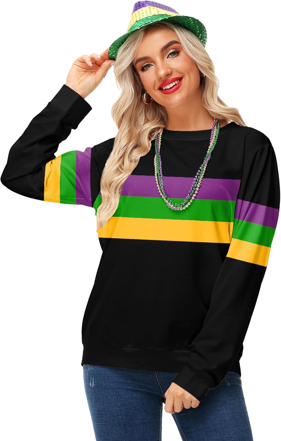 Deerose Women Valentines Sweatshirts Mardi Gras Long Sleeve Print Shirts - Image 4