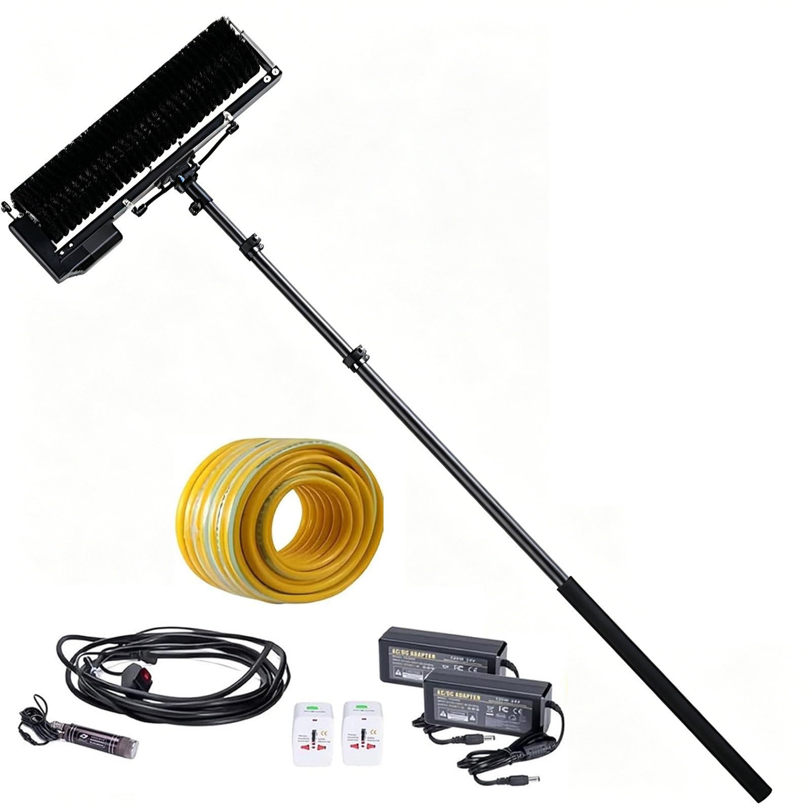 SOTIKARERY Electric Solar Panel Cleaning Brush and Pole Kit - Extendable Washing Kit with 2 Speed & Two Power Converter, Outdoor Window Cleaning Tool for Solar Panel, Window, Roof, RV 7.5m/24ft