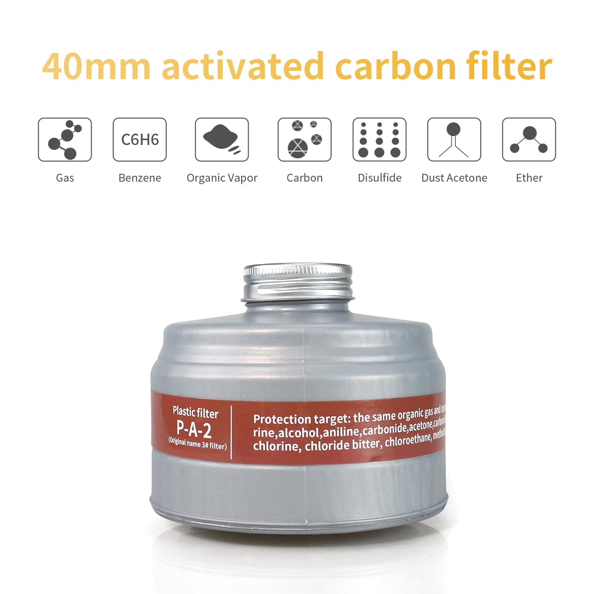 Full Face Gas Mask Survival Nuclear and Chemical with 40mm Activated Carbon Gas Filter Against Vapors, Dust, Paint, Spray, Welding