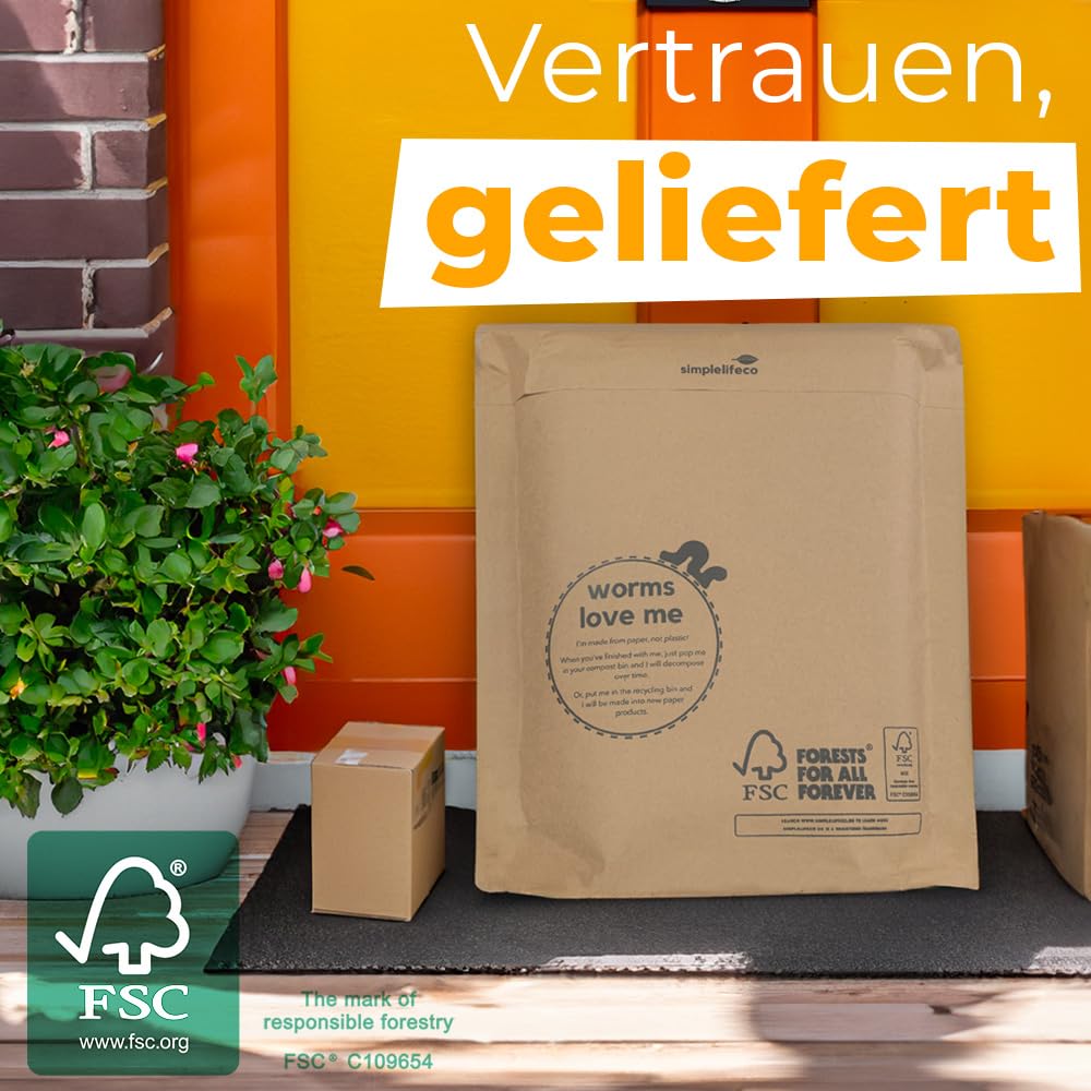 Kraftpapier Versandtaschen 24 x 30 cm, 50 Stück – Robuste Recycelbare Versandbeutel für Pakete, Kleidung & E-Commerce Sendungen – Selbstklebende Plastikfreie Versandtaschen