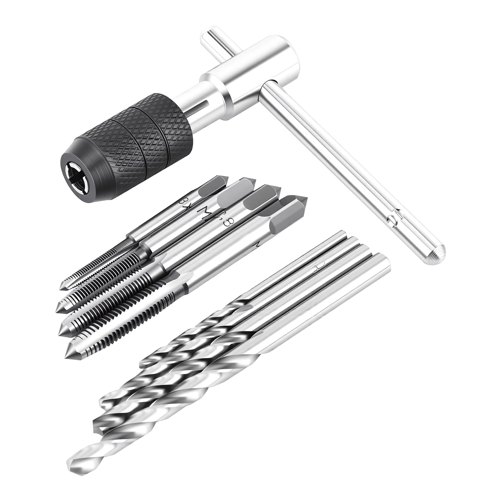 Zestaw Kluczy Do Gwintowników, 9 Sztuk, M3-M6, Stal Łożyskowa, z Uchwytem T i Grzechotką, Wiertła Spiralne 2,5-5,2mm