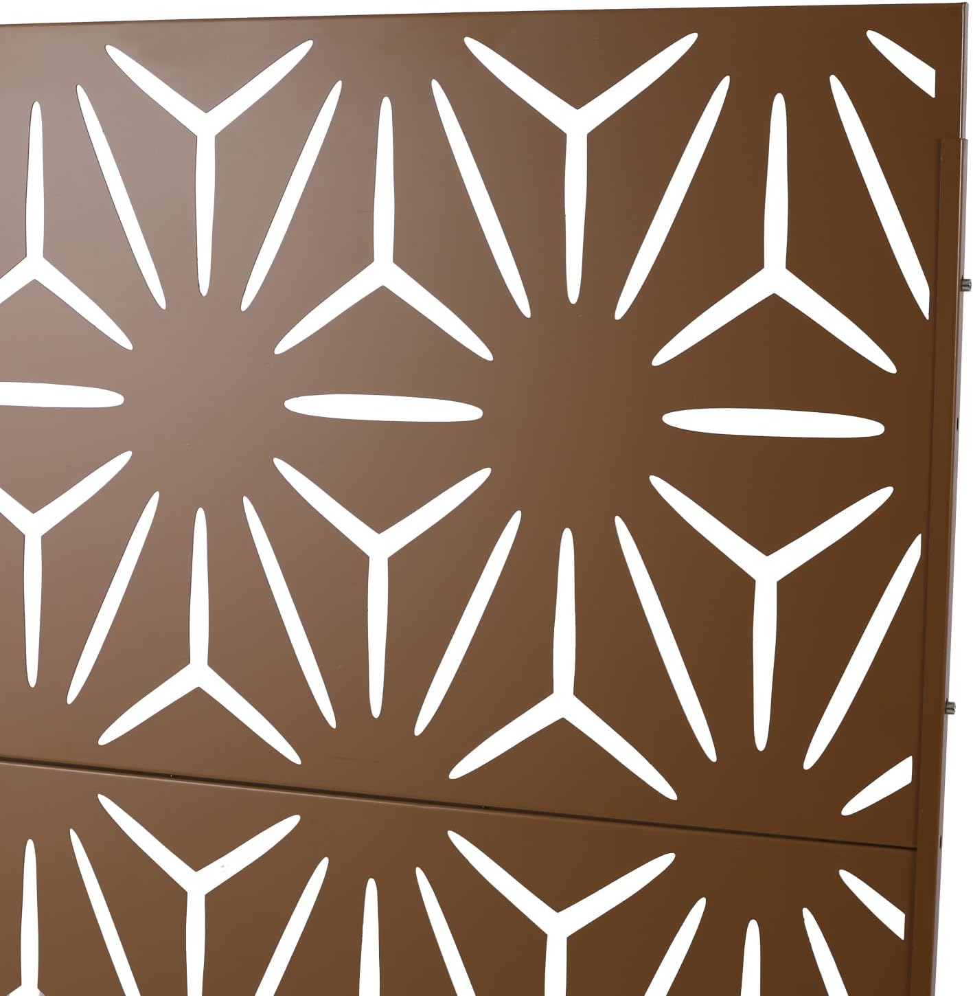 Outdoor & Indoor Privacy Screen - Freestanding Decorative Metal Privacy Fence Panels for Deck Balcony Patio Lawn Garden PS104 Brown