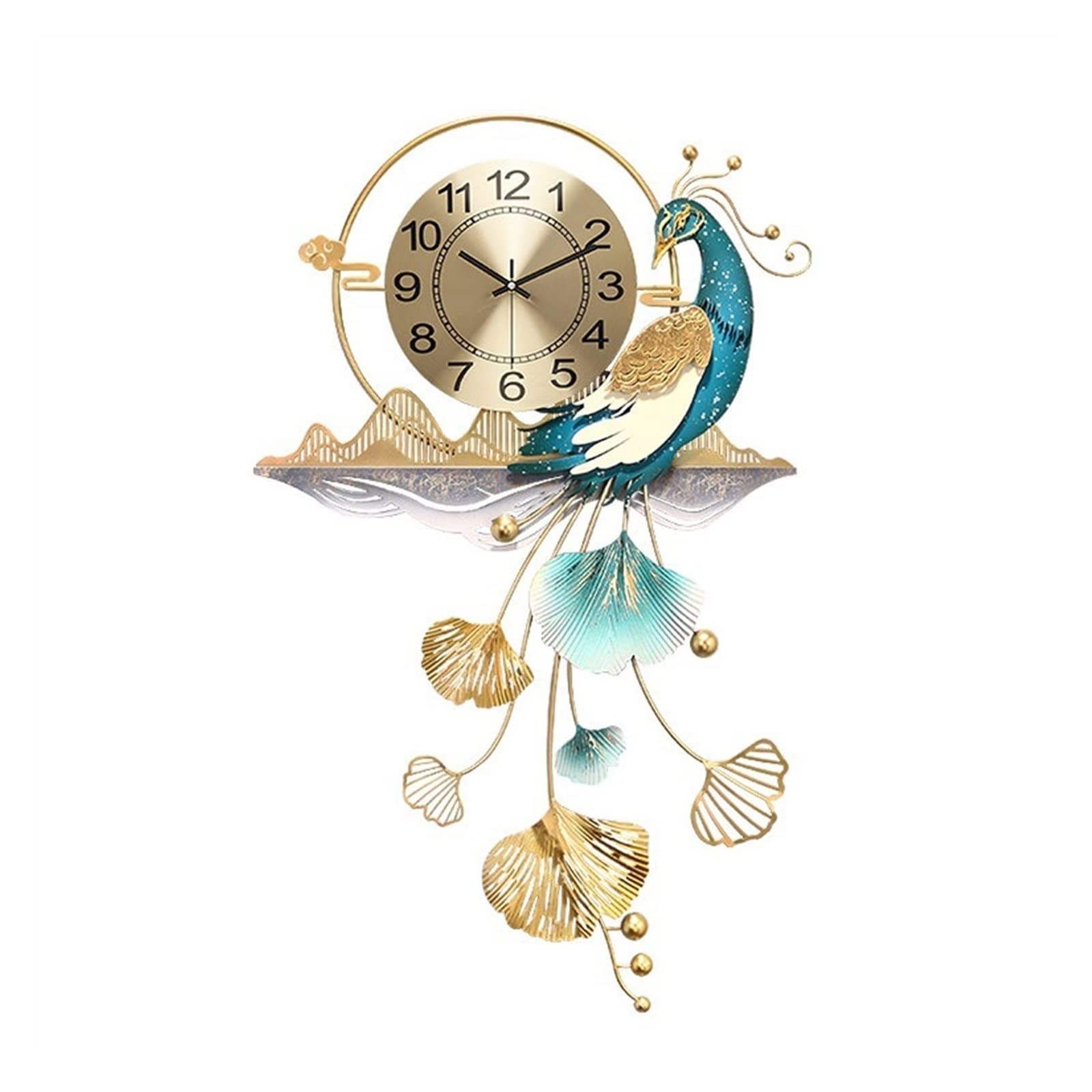 Horloge murale paon et ginkgo TUSUOD pour décorer un salon chic