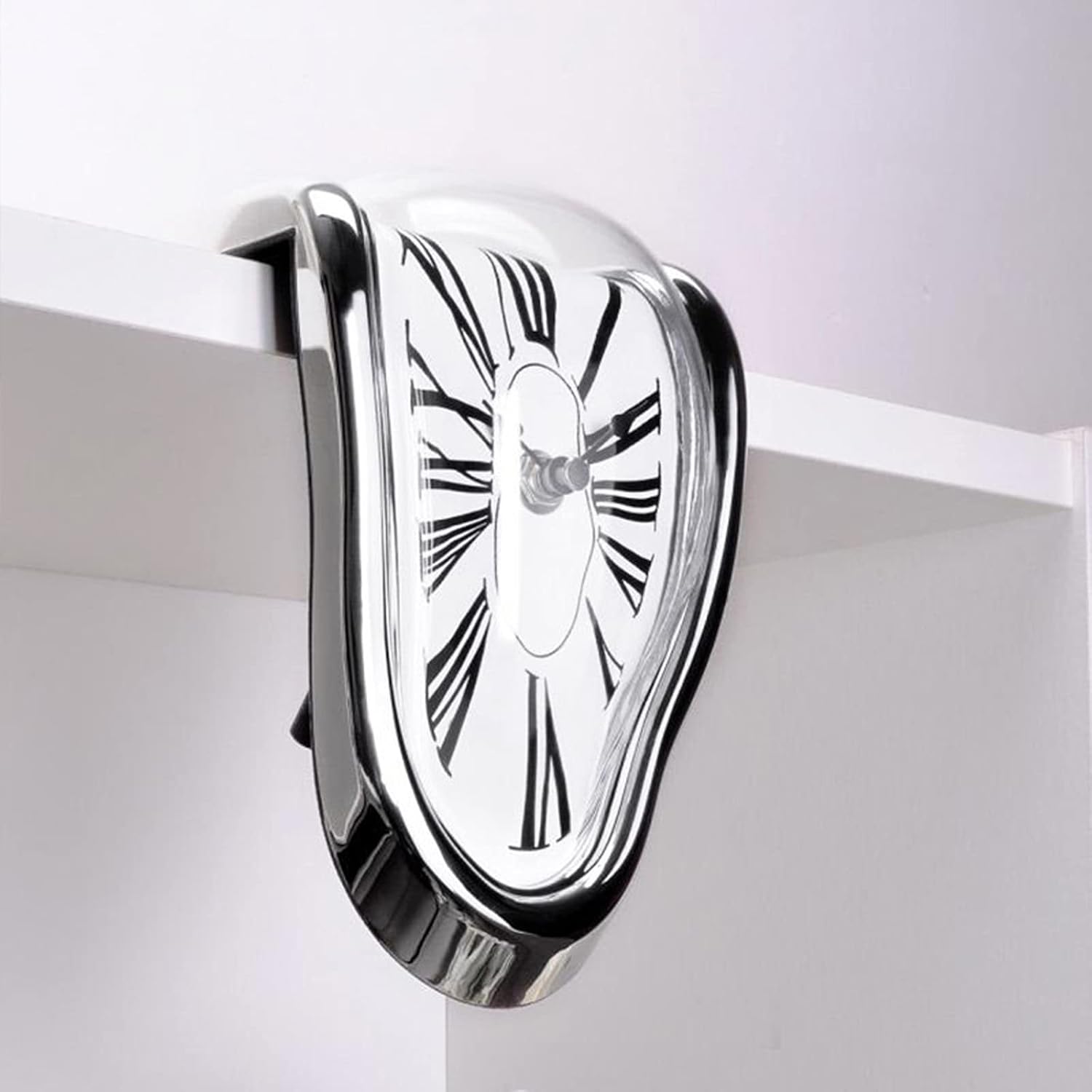 Creative Melting Clock,Carkio Wall Clock Decorative Salvador Dali Watch Melted Clock for Home Office Shelf Desk Table Decoration,Funny Creative Gift (Sliver)
