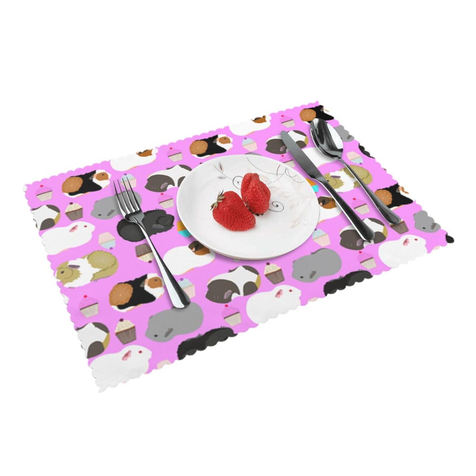 Bnvsadc Guinea Pigs And Cupcakes 4 Pcs Heat Resistant Placemat 45X30 Cm, Printed Non-Slip Place Mats For Kitchen Dining Table Indoor Outdoor