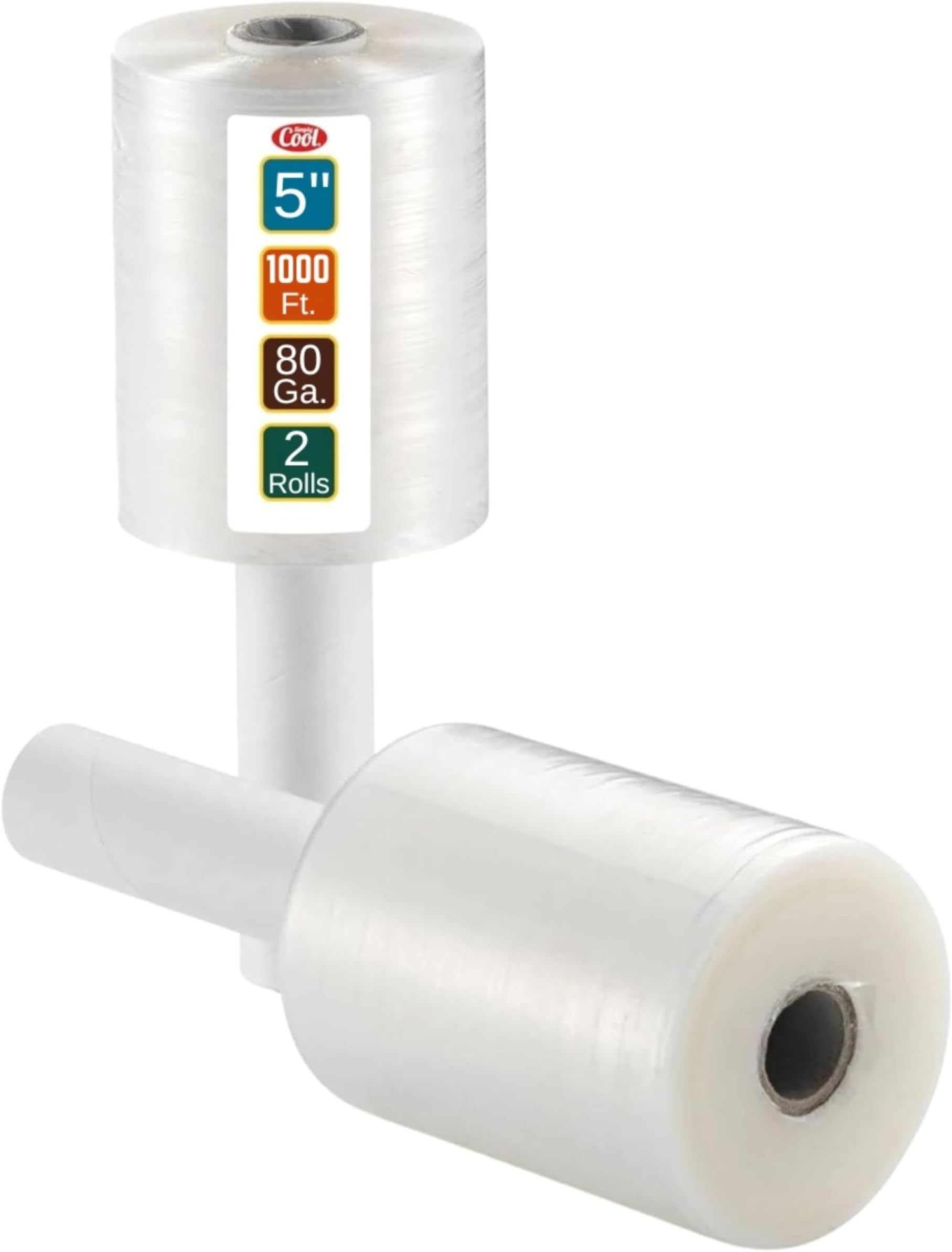 2 Pack Industrial Strength Mini Hand Stretch Wrap 5" 1000 Ft Roll 80 Gauge Thick, Shrink Wrap Roll for Moving Supplies, Furniture, Pallets, Plastic Wrap for Packing, Heavy Duty Stretch Film