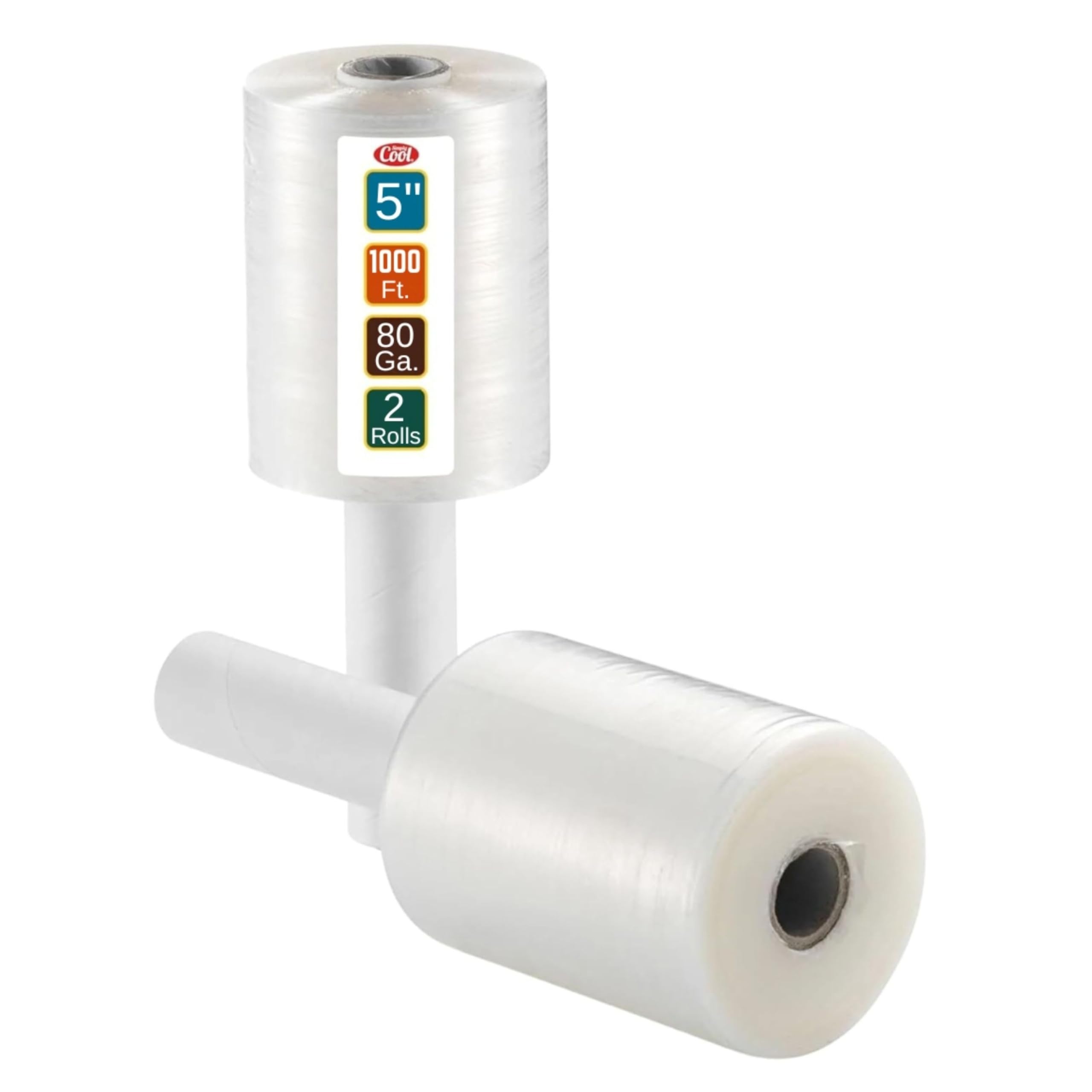 2 Pack Industrial Strength Mini Hand Stretch Wrap 5" 1000 Ft Roll 80 Gauge Thick, Shrink Wrap Roll for Moving Supplies, Furniture, Pallets, Plastic Wrap for Packing, Heavy Duty Stretch Film