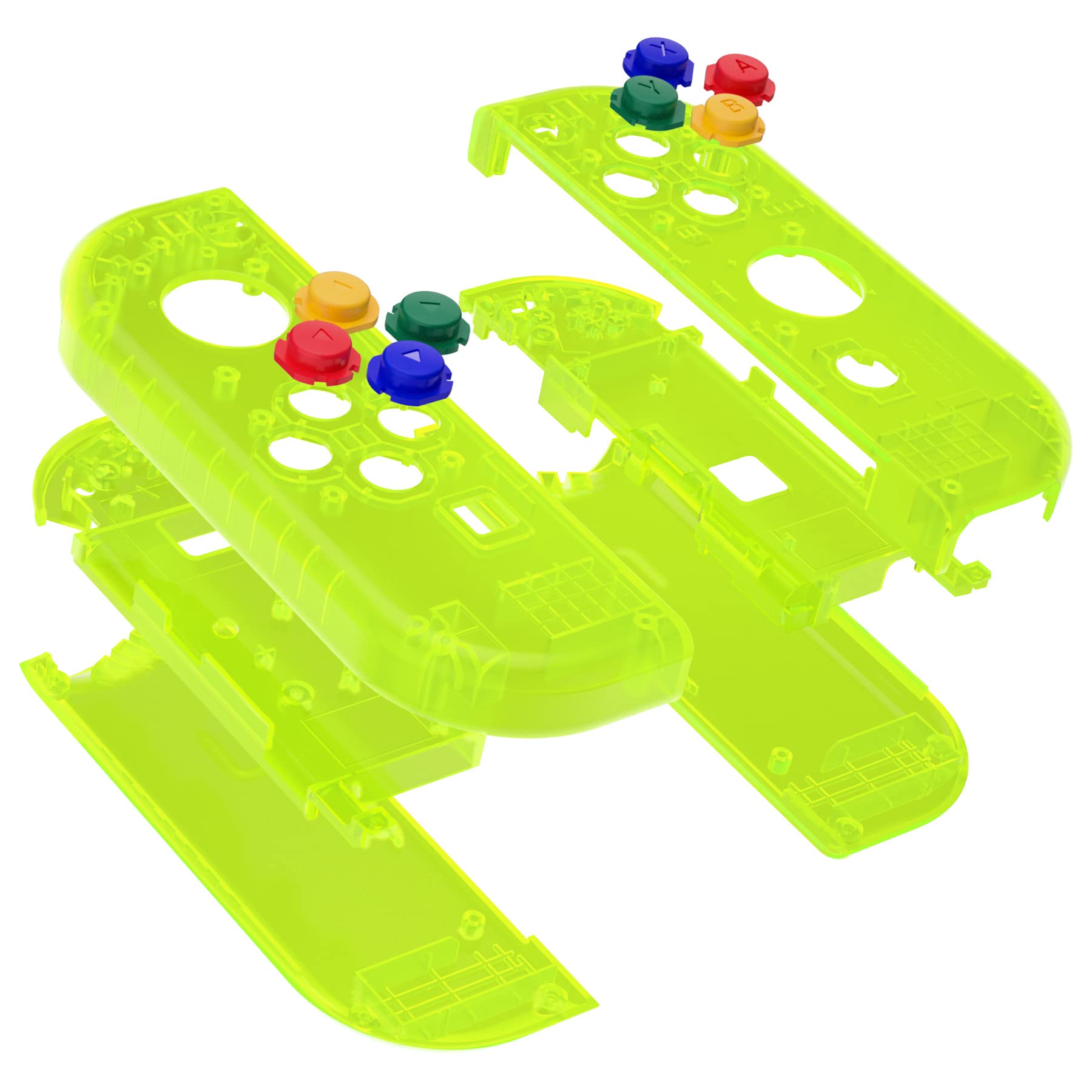eXtremeRate Cover Custodia Tasti Ricambio per Nintendo Switch/OLED Joycon,Scocca Grip Case Pulsanti Kit per Nintendo Switch/OLED Joystick Controller,Senza Joycon-Trasparente Verde Limone