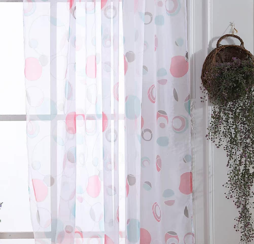 Modern Style Transparents Panel Sheer Curtains Rod Pocket Gauze Drape for Living Kids Nursery Room Bedroom Circle Geometry Pattern Curtain