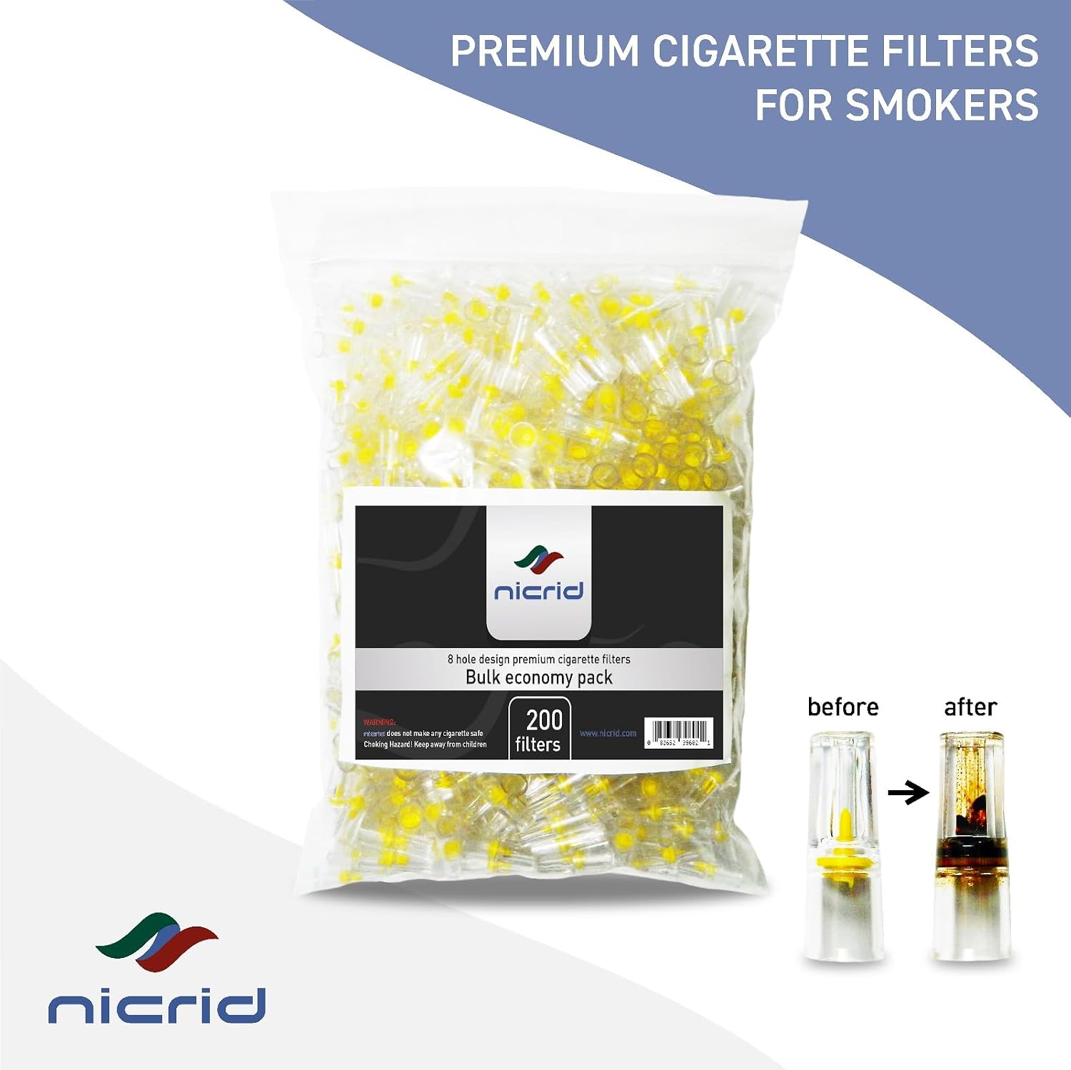 8 Hole 200 Disposable Cigarette Filters that Remove Tar, Tar Filters, Reduce Tar, Tar and Toxin Removal, Tar Bars for Cigarettes, Cigarette Filter Tips for Regular and King Size Cigarette