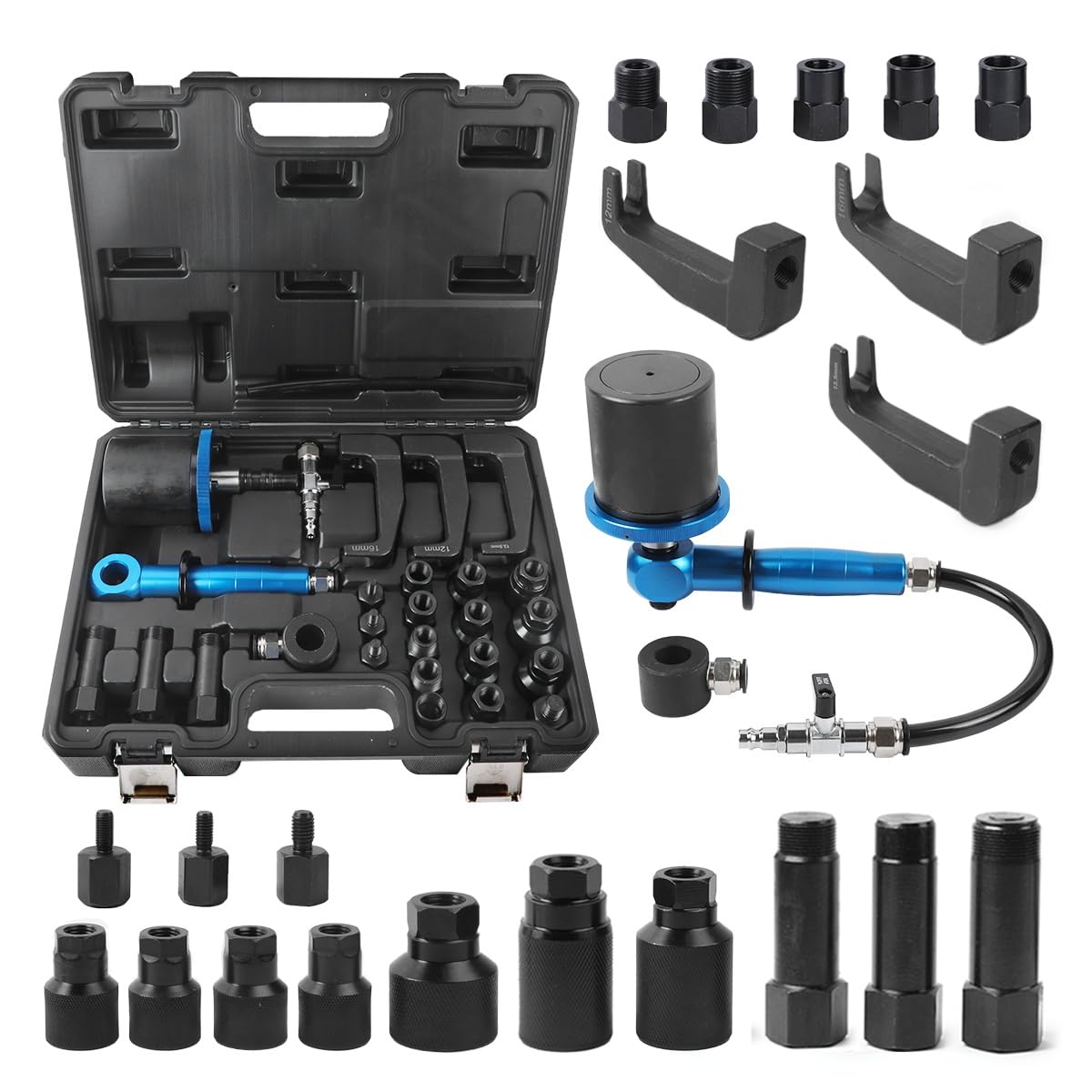 Photo 1 of Pneumatic Injector Puller 27PCS for Diesel Engine, Air Vibration Injector Extractor with Handle, Labor-Saving Injectors Removal Tool Set with High Impact Extractor Hammer Puller, 18 Adapters, 3 Hooks
