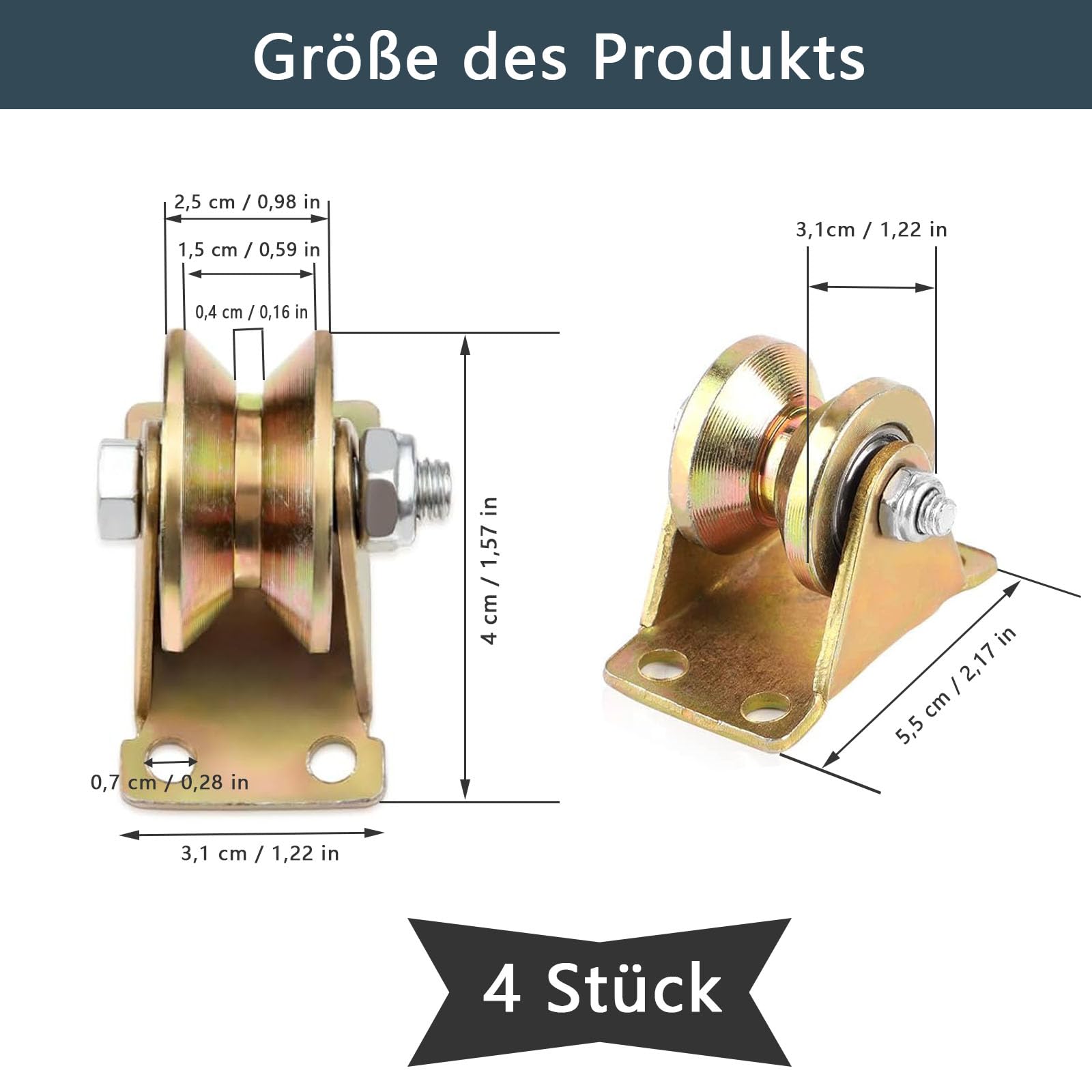 Umlenkrollen für Seile, 4 Stück V-Nut Rollenrad, Seilwinde, Umlenkrolle Seilwinde, Seilrollen, Schwerlastrollen, für Wäscheleine, Flaschenzugsystem, Industriemaschinen, Rolltore, Umlenkrolle Seil