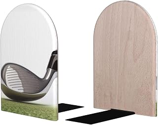 Golf Club Book Ends for Shelves, Non-Skid Decorative Bookends Heavy Duty Wooden Book Stoppers Book Stand Holders for Home Office Library